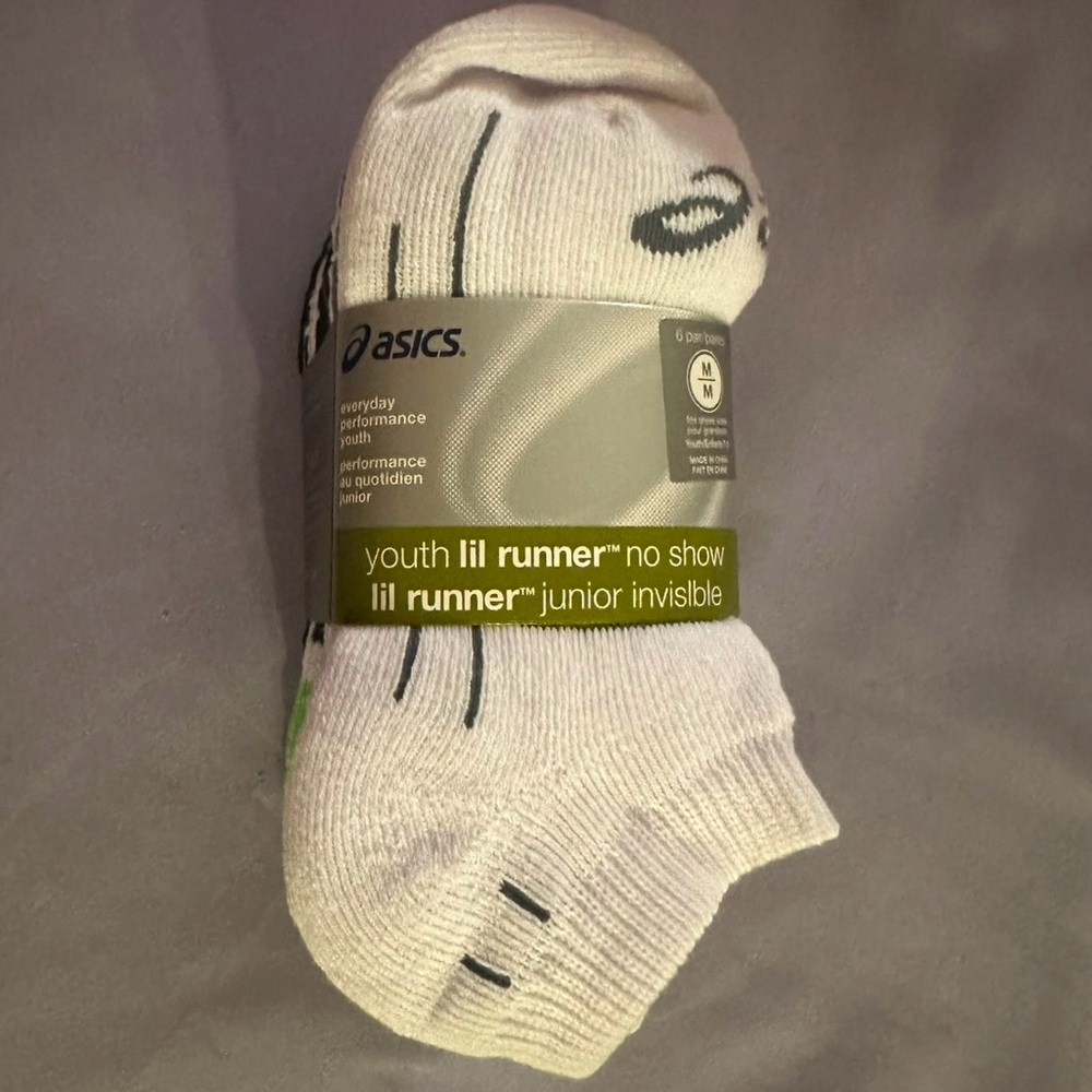6 Pairs ASICS kids socks NWT kid’s youth size 1-5
